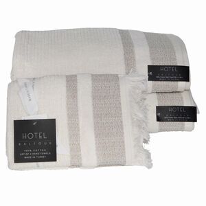 Hotel Balfour 4pc Cream And Taupe Turkish Cotton Towel Set 2 Bath 2 Hand